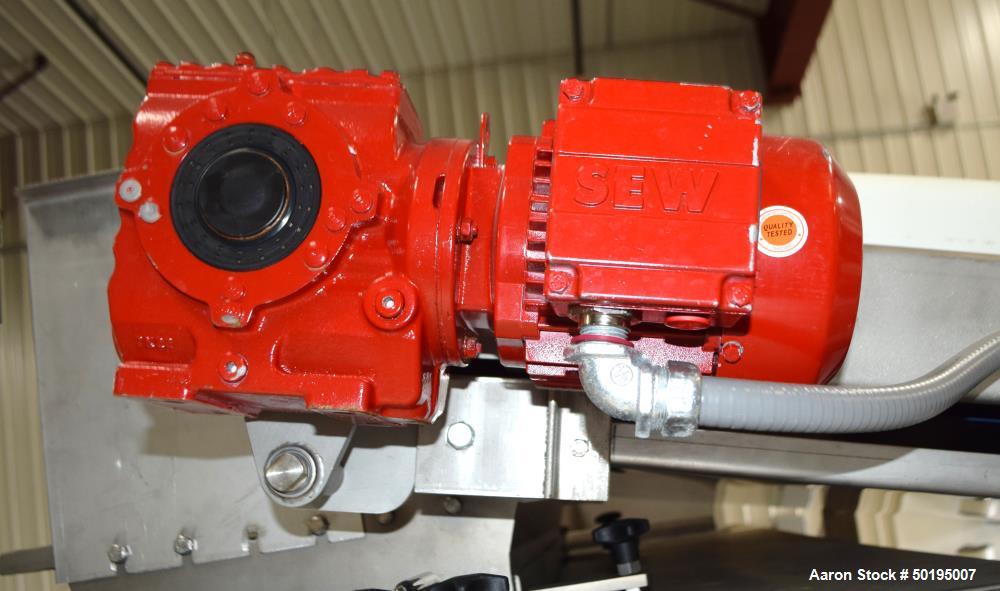 Used Rademaker Sheeting System For Chips, 1000mm Wide, Serial# 7193, Built 2008. Consisting of: (1) 10" wide x 96" long rubber belt conveyor with a 0.37kw gear motor, (1) 3 roll inclined belt feeder ...
