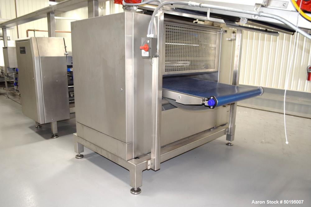 Used Rademaker Sheeting System For Chips, 1000mm Wide, Serial# 7193, Built 2008. Consisting of: (1) 10" wide x 96" long rubber belt conveyor with a 0.37kw gear motor, (1) 3 roll inclined belt feeder ...
