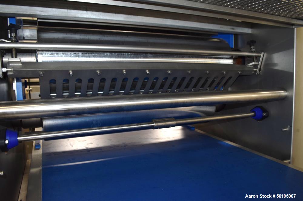 Used Rademaker Sheeting System For Chips, 1000mm Wide, Serial# 7193, Built 2008. Consisting of: (1) 10" wide x 96" long rubber belt conveyor with a 0.37kw gear motor, (1) 3 roll inclined belt feeder ...