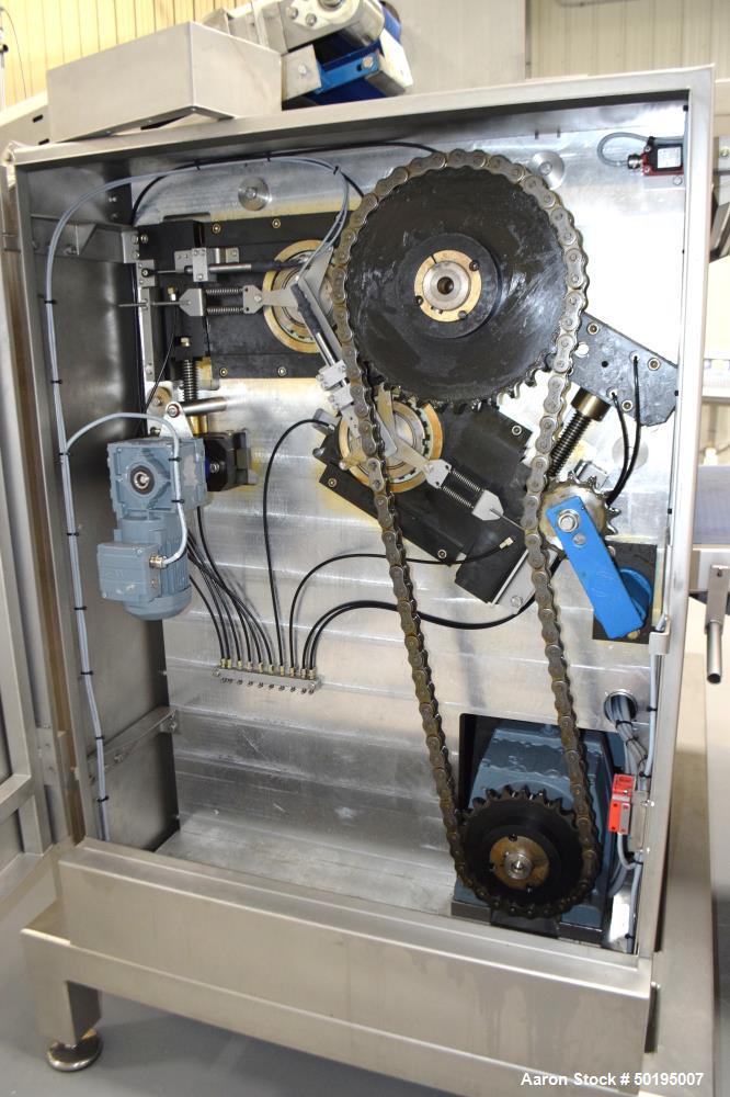 Used Rademaker Sheeting System For Chips, 1000mm Wide, Serial# 7193, Built 2008. Consisting of: (1) 10" wide x 96" long rubber belt conveyor with a 0.37kw gear motor, (1) 3 roll inclined belt feeder ...