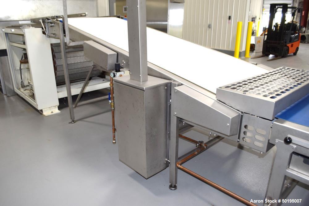 Used Rademaker Sheeting System For Chips, 1000mm Wide, Serial# 7193, Built 2008. Consisting of: (1) 10" wide x 96" long rubber belt conveyor with a 0.37kw gear motor, (1) 3 roll inclined belt feeder ...