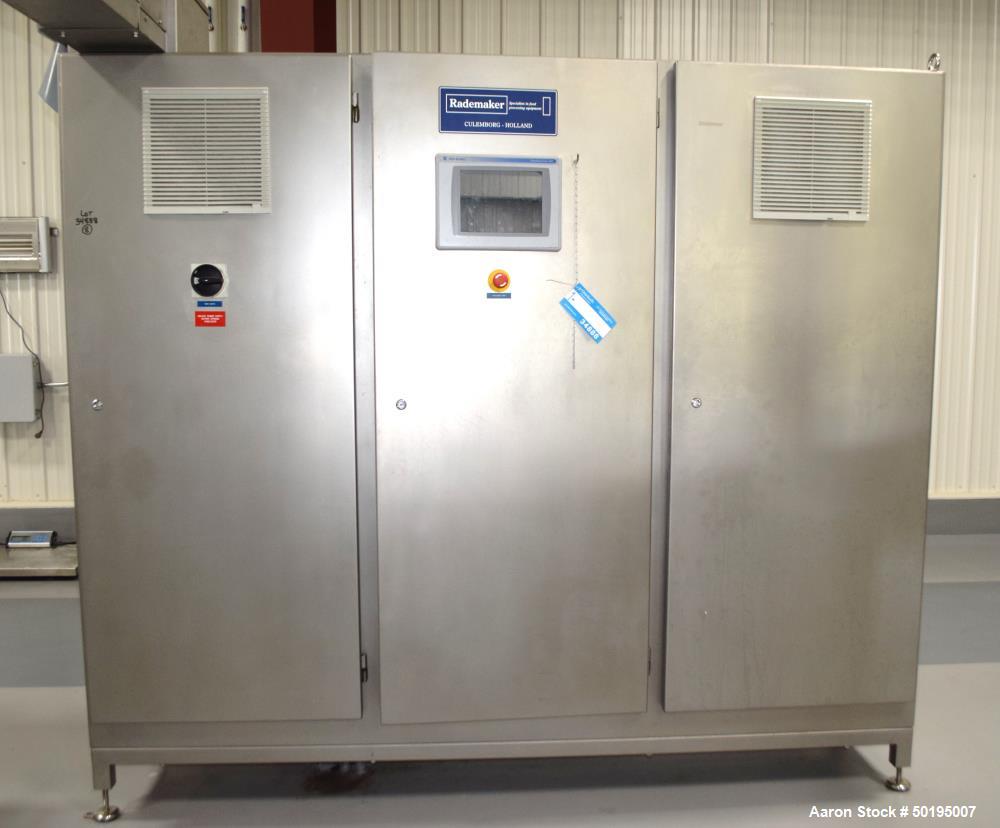 Used Rademaker Sheeting System For Chips, 1000mm Wide, Serial# 7193, Built 2008. Consisting of: (1) 10" wide x 96" long rubber belt conveyor with a 0.37kw gear motor, (1) 3 roll inclined belt feeder ...