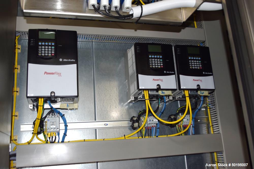 Used Rademaker Sheeting System For Chips, 1000mm Wide, Serial# 7193, Built 2008. Consisting of: (1) 10" wide x 96" long rubber belt conveyor with a 0.37kw gear motor, (1) 3 roll inclined belt feeder ...