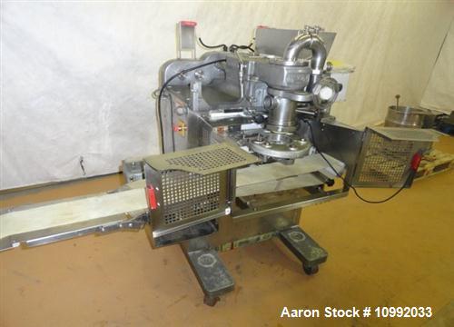 Used Rheon Cornucopia Extruder Encruster, Model KN400, Stainless Steel. Rated 60 PPM. Belt speed .07 - 1.20 feet per second (1.3-22 meters per second), .02 - .66 LB (10-300 gram) weight range, with a...