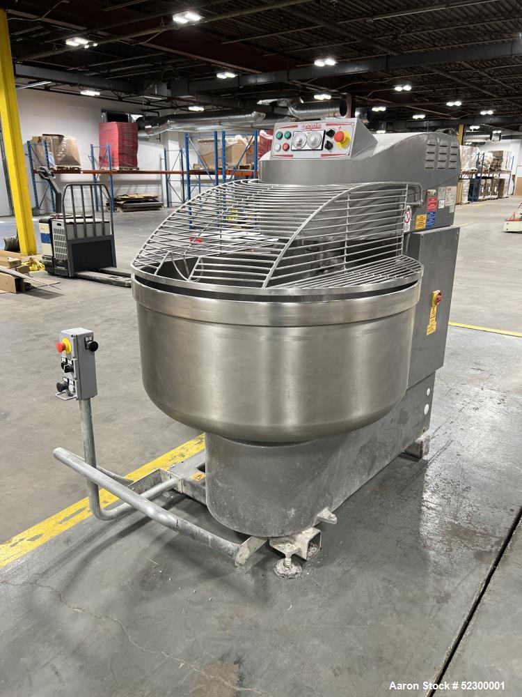 Used Sottoriva America Prisma Self Tilting Mixer, Model Prisma/2-Twist 300 AM/Lifting-Tilting, Stainless Steel. Approximate 300 kg - 112 Gallon capacity. Approximate 41.53" diameter bowl. Motor 15kW....