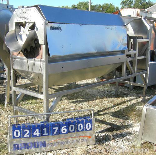 Used Vanmark Equipment Peeler/Scrubber/Washer, 304 stainless steel. (6) approximately 5" diameter x 69" long rollers, driven by a 3hp, 3/60/208-230/460 volt, 1140 rpm motor thru a Midwest change redu...