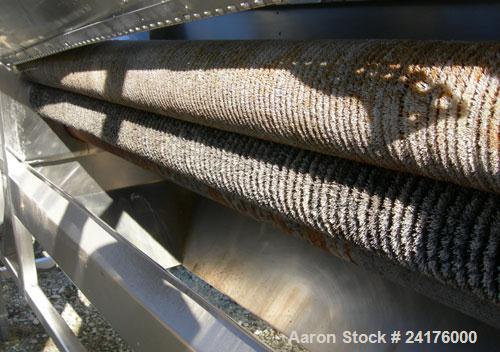Used Vanmark Equipment Peeler/Scrubber/Washer, 304 stainless steel. (6) approximately 5" diameter x 69" long rollers, driven by a 3hp, 3/60/208-230/460 volt, 1140 rpm motor thru a Midwest change redu...