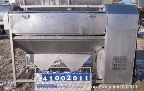 Used Vanmark Equipment Peeler/Washer, 304 Stainless Steel. (8) approximately 5" diameter x 69" long nylon brush rollers, (1) screw feed and discharge section, all driven by a 7.5 HP, 3/60/208-230/460...
