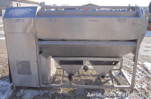 Used Vanmark Equipment Peeler/Washer, 304 Stainless Steel. (8) approximately 5" diameter x 69" long nylon brush rollers, (1) screw feed and discharge section, all driven by a 7.5 HP, 3/60/208-230/460...