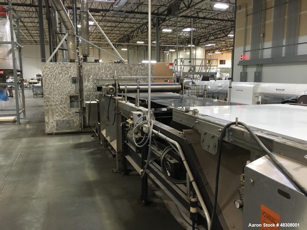 Used 2- Zone Cyclothermic Band Oven. (Believed to be Werner Lahara or APV) Baking chamber divided into two zones with independent temperature adjustment. The oven is 39.5” wide x 50.5” tall x 60’ lon...