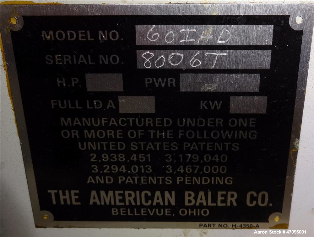 Used American Baler Company, Model 60IHD, Vertical, Carbon Steel.