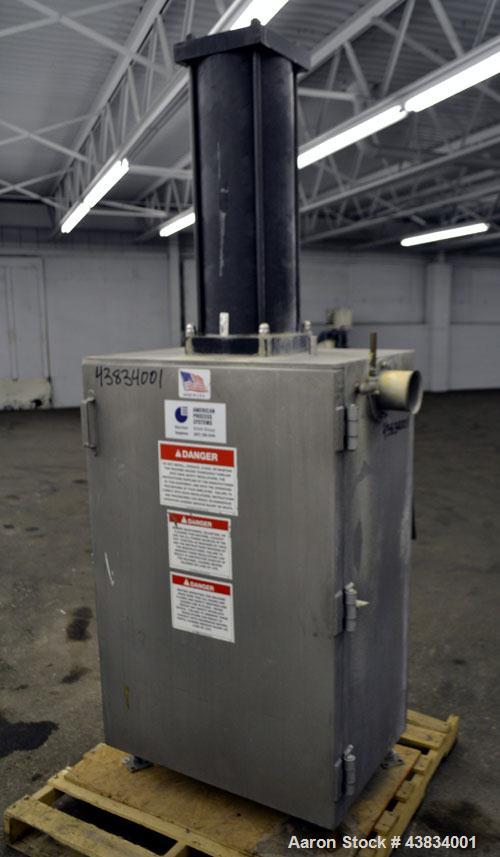 Used American Process Pneumatic Bag Compactor, Model PBC-50, 321 Stainless Steel. Approximate holding capacity 50-100 bags. 2.5 Tons of compact force, requires 60-80 psi air consumption. Bag feed ope...