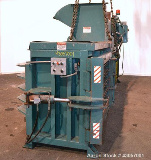 Used Marathon Equipment Closed End Horizontal Side Ejector Baler, Model SE-503042-830, Carbon Steel. Feed chamber 50’’ long x 30’’ wide with hopper. Bale weight up to 1500 pounds. Cycle time 20 secon...