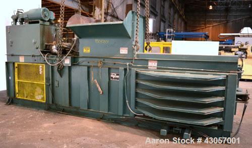 Used Marathon Equipment Closed End Horizontal Side Ejector Baler, Model SE-503042-830, Carbon Steel. Feed chamber 50’’ long x 30’’ wide with hopper. Bale weight up to 1500 pounds. Cycle time 20 secon...