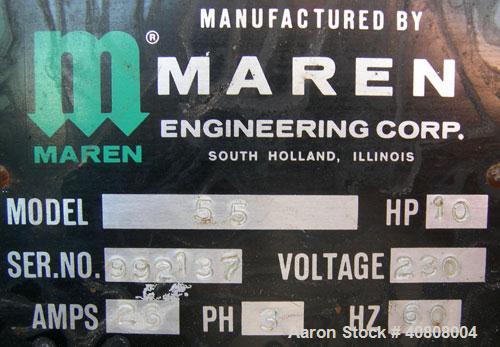Used Maren Vertical Drum Crusher, Model 55, Carbon Steel. Approximate drum size 29" wide x 28 1/2" long x 39" tall. 26" Diameter plate. Driven by a 10 hp, 3/60/230/460 volt, 1745 rpm hydraulic motor.