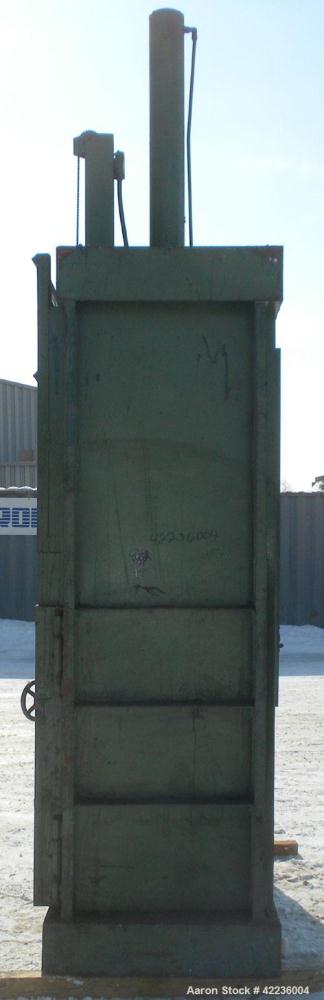Used Fox Baler, model 72, carbon steel. Approximate bale size 72" long x 30" deep x 77" tall. Driven by a 10 hp, 3/60/200/230/460 volt, 1720 rpm motor. Includes controls. Mounted on a carbon steel ba...