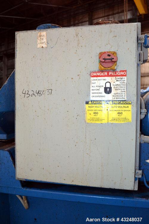 Used Excel Manufacturing Horizontal Baler, Model EX60II, Carbon Steel. Approximate bale size 30" x 55". Top feed with chute. Approximate 20hp motor.