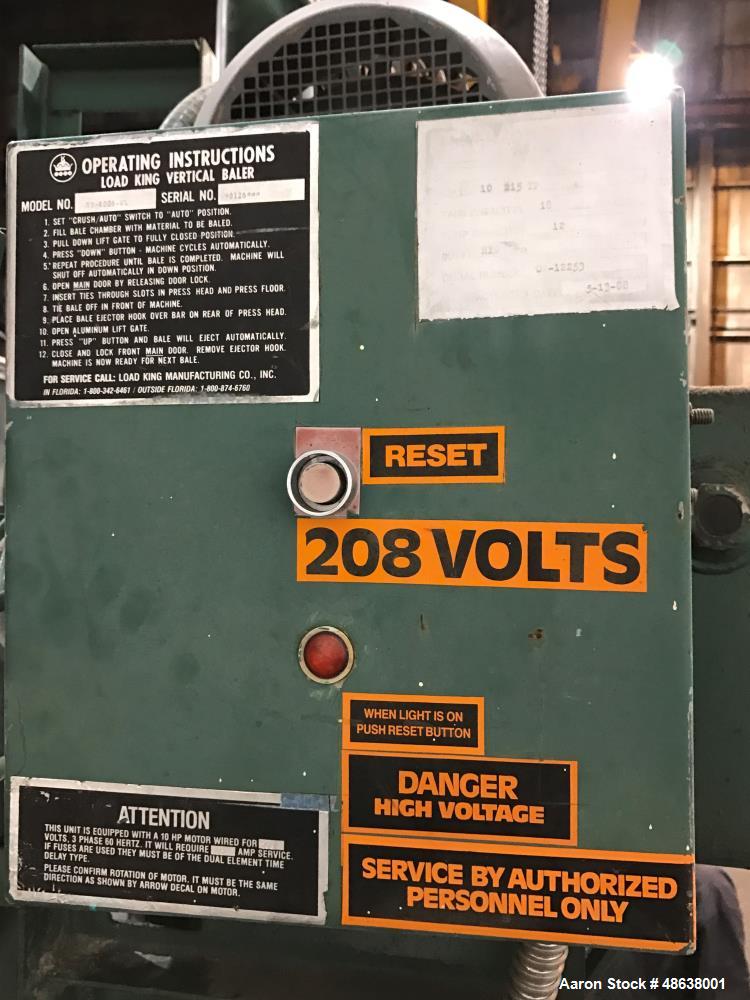 Used Load King Vertical Baler, Model VB-6036-WL, Carbon Steel.