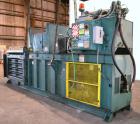 Used Marathon Equipment Closed End Horizontal Side Ejector Baler, Model SE-503042-830, Carbon Steel. Feed chamber 50’’ long x 30’’ wide with hopper. Bale weight up to 1500 pounds. Cycle time 20 secon...