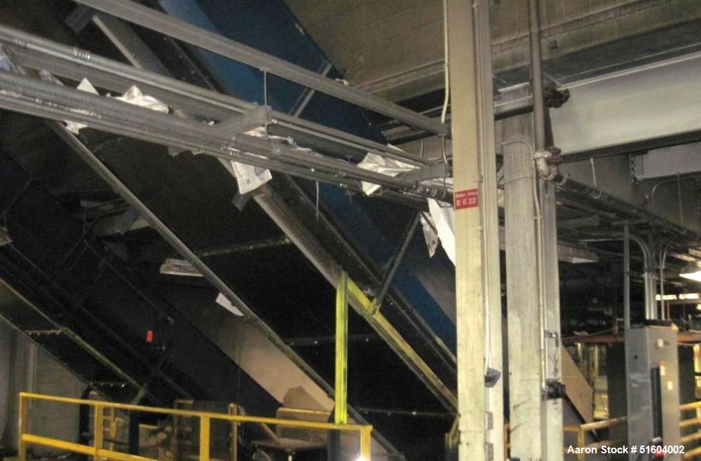 Used 60" X 56' Incline Feed Conveyor. Approximate 60" Wide rubber belt, chain driven. Approximate 56' linear length. Ships in approximate (3) 30' sections. Previously used to feed paper for high capa...
