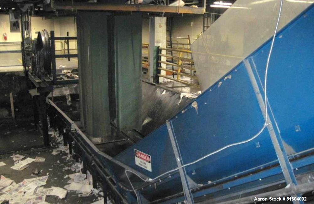 Used 60" X 56' Incline Feed Conveyor. Approximate 60" Wide rubber belt, chain driven. Approximate 56' linear length. Ships in approximate (3) 30' sections. Previously used to feed paper for high capa...