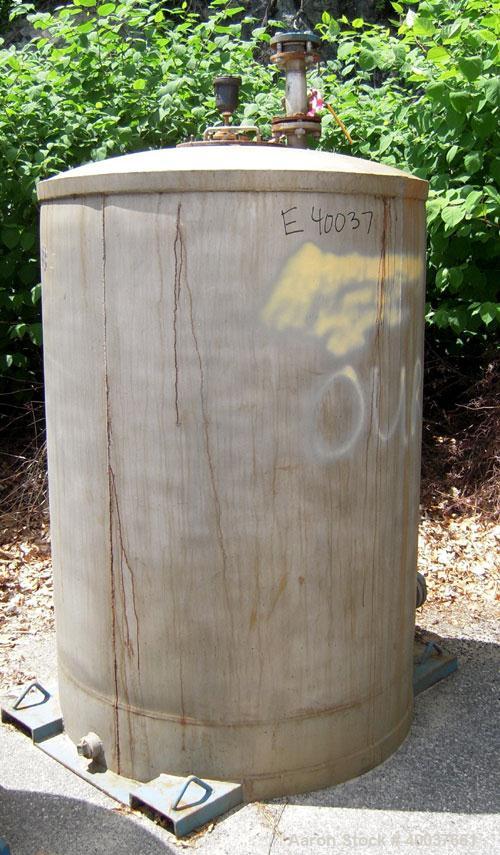 Used- Mohawk Liquid Tote Bin, 66 cubic feet (500 gallon), 304 Stainless steel. 48" diameter x 66" straight side. Dished top,...