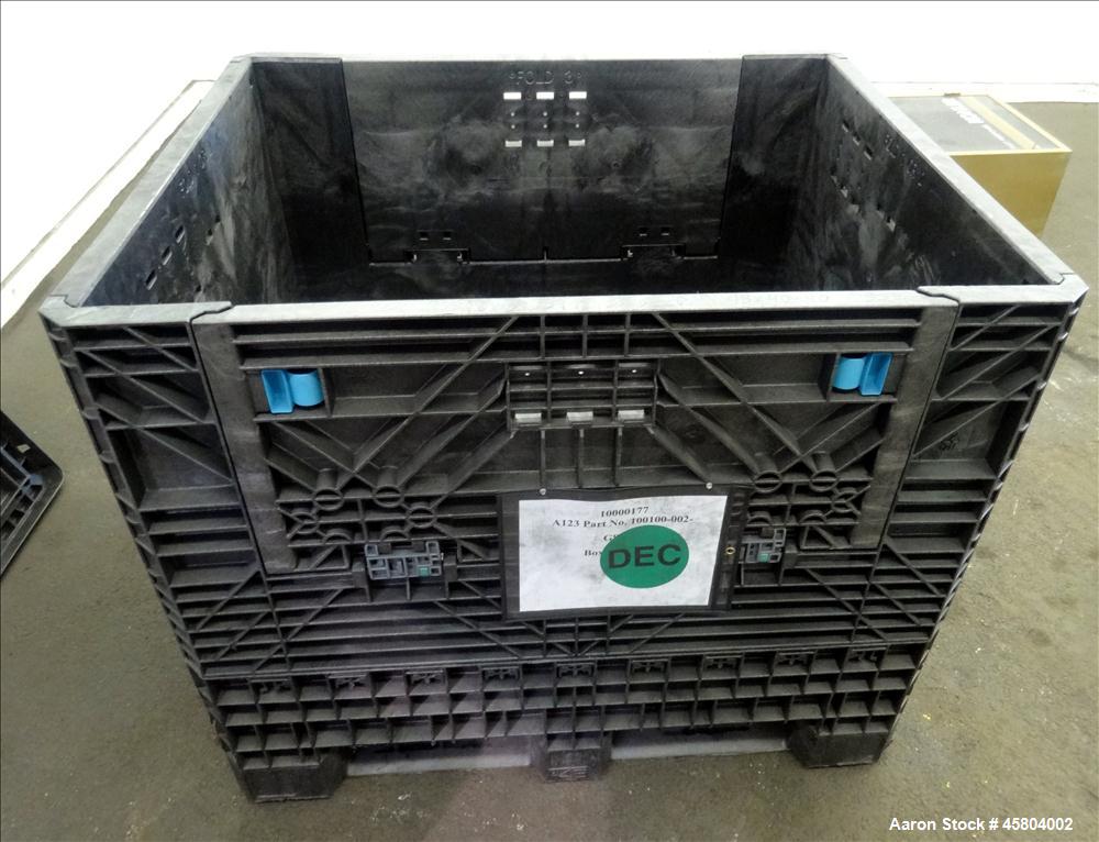 Used Buckhorn Industry Standard Collapsible Plastic Crate / Box, Approximate Volume 29.8 Cubic Feet, 1600 lbs. capacity, Plastic. External dimensions 48" long x 40" wide x 40" tall. Internal dimensio...