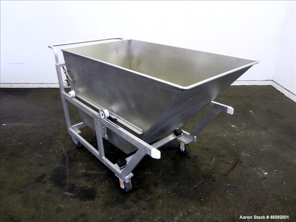 Unused- Liquid Tote, Approximate 25 Cubic Feet (200 gallons), 304 Stainless Steel. Self dumping bin Approximate 56" long x 3...