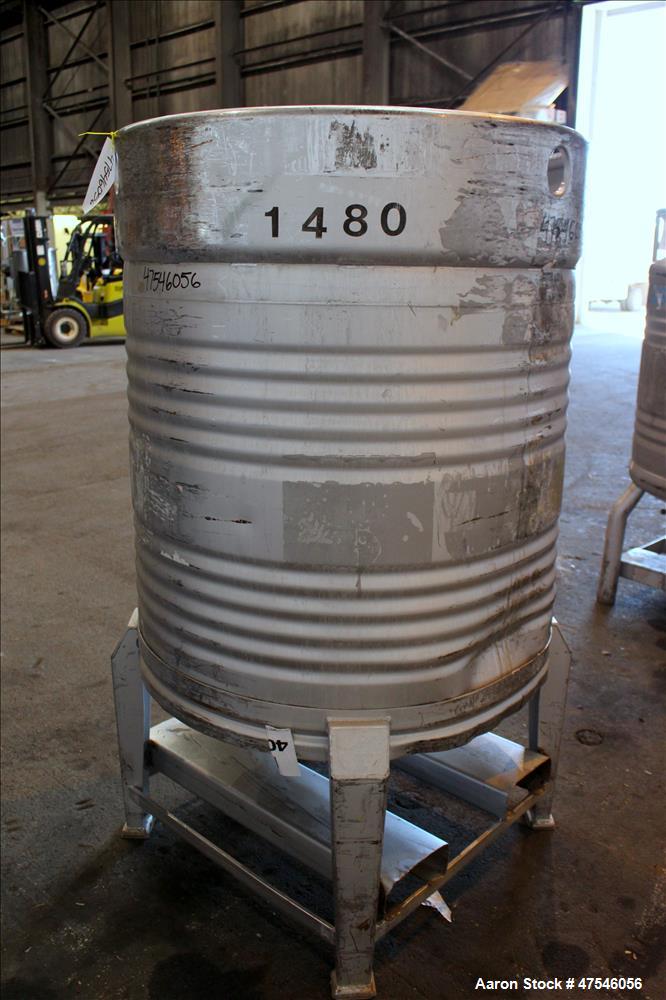 Tote Bin, 800 Liter, 28 Cubic Feet, 304 Stainless Steel, Vertical. Approximate 40" diameter x 30" straight side. Dished top,...