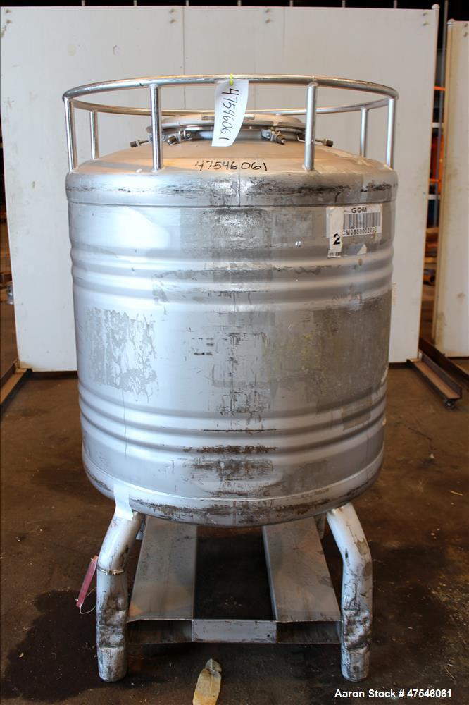 Used- Automationstechnik Tote Bin, 800 Liter, 28 Cubic Feet, 304 Stainless Steel, Vertical. Approximate 40" diameter x 30" s...