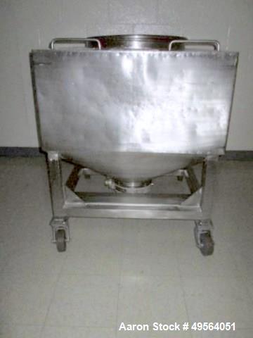 Used- Portable Product Stainless Steel Transfer Tote, Approximate 35 Cubic Foot. 23"D Top Port with Lid and 8" Hand Valve on...