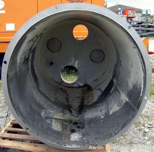 Used Azo Live Bottom Bin Discharger, 304 stainless steel. Approximately 44'' diameter, 9 1/2'' center bottom outlet. Driven by a 1 hp, 3/60/575 volt, 1730 rpm motor. Includes an approximate 73 cubic ...