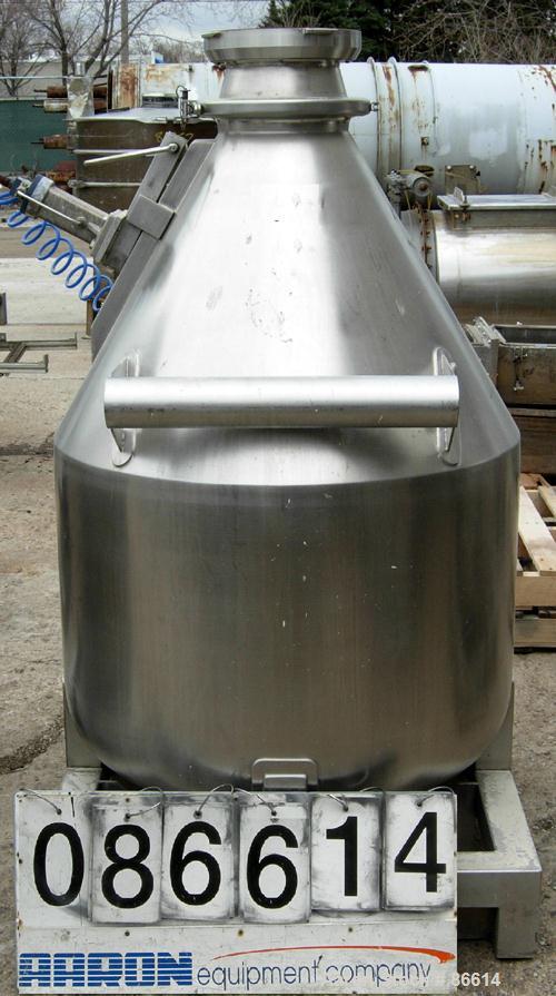 USED: L B Bohle tote bin, approx 13 cu ft, model 1BC, 316L stainless steel. Approx 34" diameter x 24" straight side x 27" coned top. Internal rated 19.7 psi at 68 deg F. 10" diameter top inlet with 8...