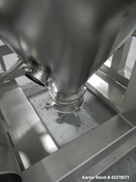 Used 1200 liter LB Bohle bin, model MCL1200S, 1200 liter(42 cu ft) capacity, stainless steel construction, approximately 60" diameter x 22" straight side, 36" cone bottom, 32" top opening with 8" cen...