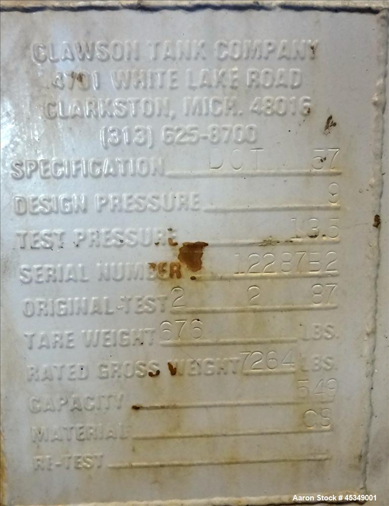 Used Carbon Steel Clawson Tank Company Liquid Tote