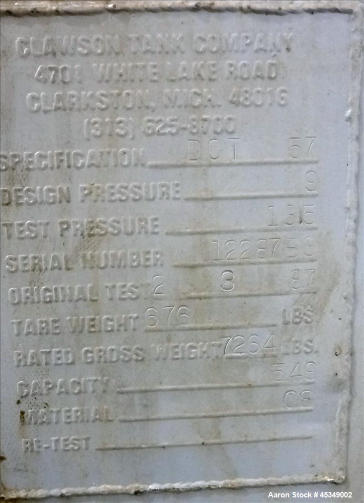Used Carbon Steel Clawson Tank Company Liquid Tote