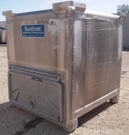 Used Custom Metal Craft Powder Stackable Tote Bin, Approximately 50 Cubic Feet, Aluminum. 48" Wide x 42" long x approximately 43" deep. 22" Diameter top opening with cover, 33" x 14" hinged side bott...