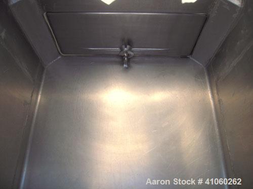 Used Custom Metal Craft Powder Stackable Tote Bin, Approximately 50 Cubic Feet, Aluminum. 48" Wide x 42" long x approximately 43" deep. 22" Diameter top opening with cover, 33" x 14" hinged side bott...