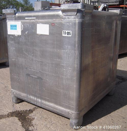 Used Custom Metal Craft Powder Stackable Tote Bin, Approximately 50 Cubic Feet, Aluminum. 48" Wide x 42" long x approximately 43" deep. 22" Diameter top opening with cover, 33" x 14" hinged side bott...