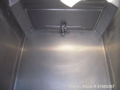 Used Custom Metal Craft Powder Stackable Tote Bin, Approximately 50 Cubic Feet, Aluminum. 48" Wide x 42" long x approximately 43" deep. 22" Diameter top opening with cover, 33" x 14" hinged side bott...
