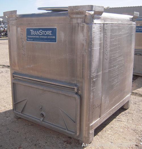 Used Custom Metal Craft Powder Stackable Tote Bin, Approximately 50 Cubic Feet, Aluminum. 48" Wide x 42" long x approximately 43" deep. 22" Diameter top opening with cover, 33" x 14" hinged side bott...