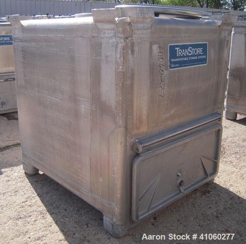 Used Custom Metal Craft Powder Stackable Tote Bin, Approximately 50 Cubic Feet, Aluminum. 48" Wide x 42" long x approximately 43" deep. 22" Diameter top opening with cover, 33" x 14" hinged side bott...