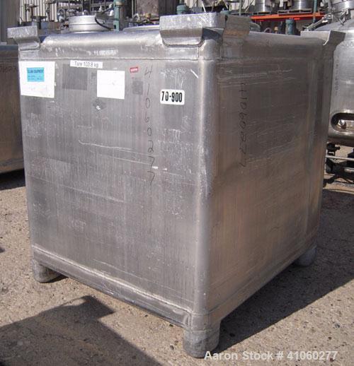 Used Custom Metal Craft Powder Stackable Tote Bin, Approximately 50 Cubic Feet, Aluminum. 48" Wide x 42" long x approximately 43" deep. 22" Diameter top opening with cover, 33" x 14" hinged side bott...