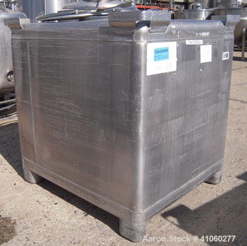 Used Custom Metal Craft Powder Stackable Tote Bin, Approximately 50 Cubic Feet, Aluminum. 48" Wide x 42" long x approximately 43" deep. 22" Diameter top opening with cover, 33" x 14" hinged side bott...