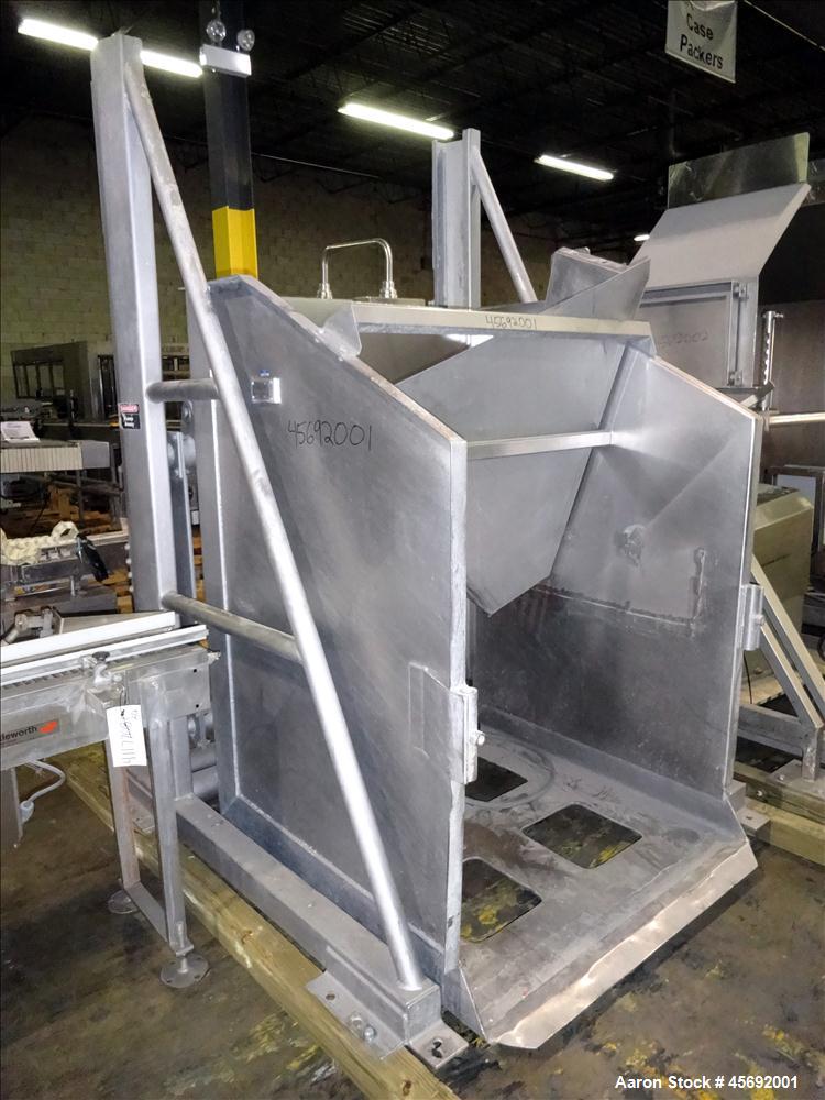 Used FPEC High Lift Gaylord Box Dumper, Model HLD 725, Stainless Steel. Has a capacity of 3,000 lbs, platform size of 48" long x 48" wide. Includes hydraulic power unit. Serial Number 3300. Input vol...