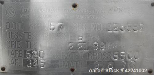 Used Stainless Steel Fabricated Metals Inc Liqua-Bin Liquid Tote