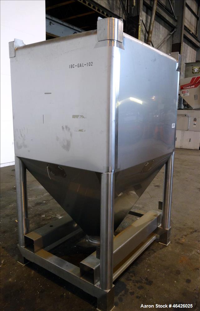 Used- GEA Buck Systems Stackable Powder Tote Bin, Approximately 62 Cubic Feet, 316 Stainless Steel. 52" Long x 44" wide x 38...
