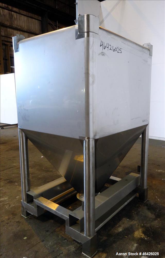 Used- GEA Buck Systems Stackable Powder Tote Bin, Approximately 62 Cubic Feet, 316 Stainless Steel. 52" Long x 44" wide x 38...