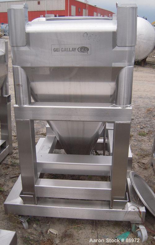 Used- GEI Gallay Stackable Tote Bin, Approximately 20 Cubic Feet, Stainless Steel. 43-1/2" wide x 28" long x 8" straight sid...