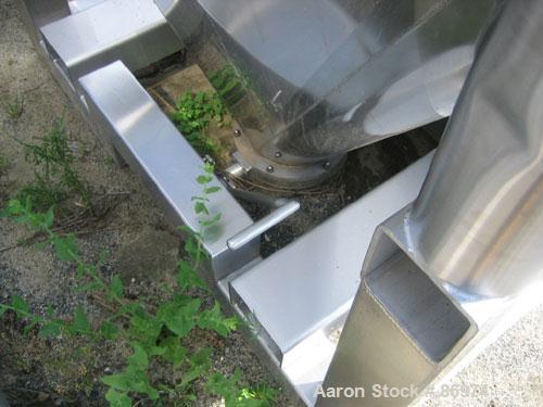 Used GEI Gallay Stackable Tote Bin, Approximately 20 Cubic Feet, Stainless Steel. 43-1/2" wide x 28" long x 8" straight side x 36" coned bottom. Mounted on a forklift base, designed to sit on a cart ...